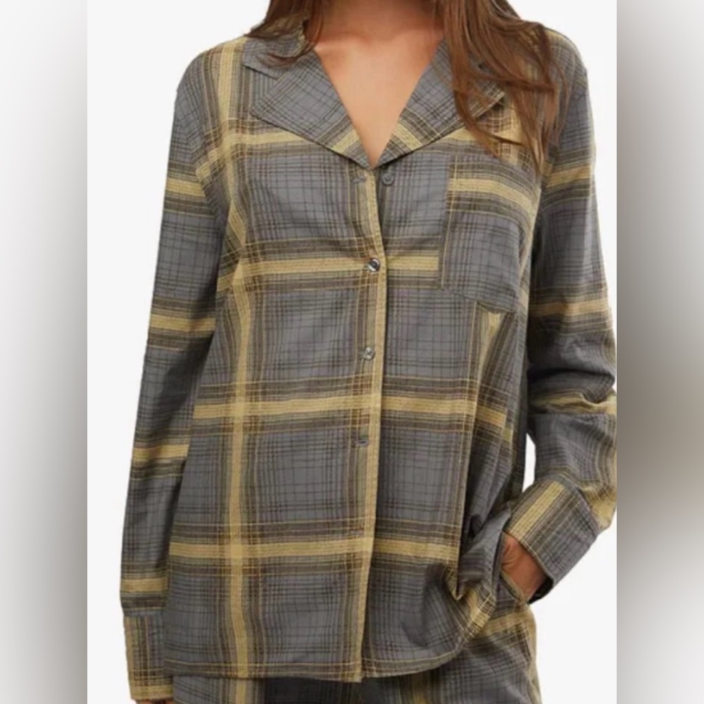WeWoreWhat Plaid Button Front Long Sleeve Pajama Top Oversized Size XS